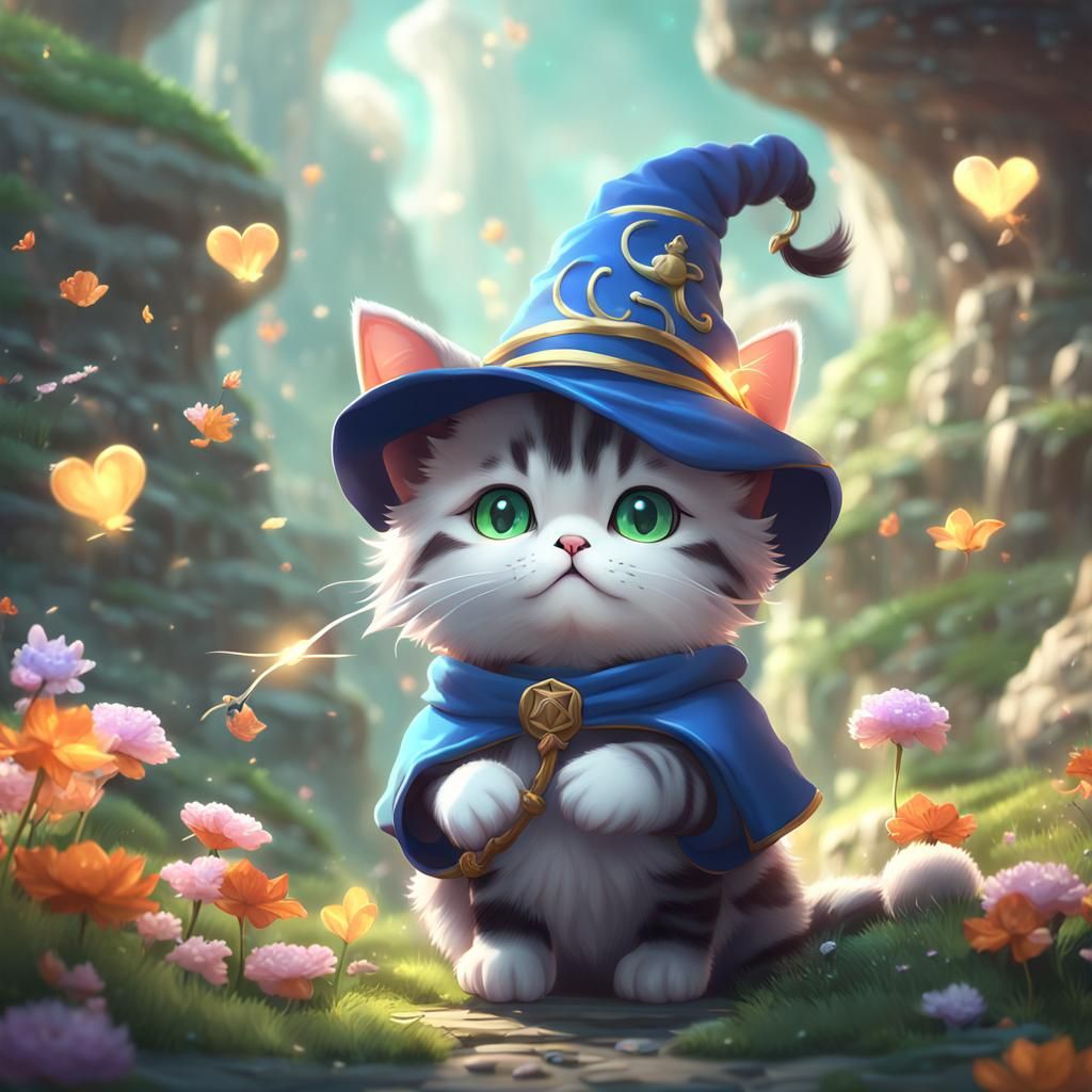 Cute Cat Wizard in Fairytale Land, 3D Anime Art