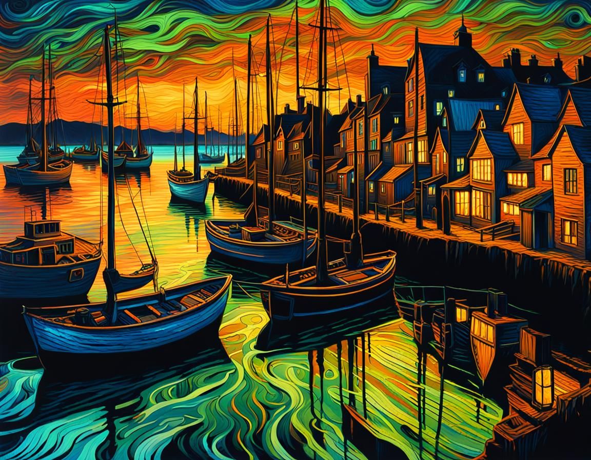 luminous harbour scene