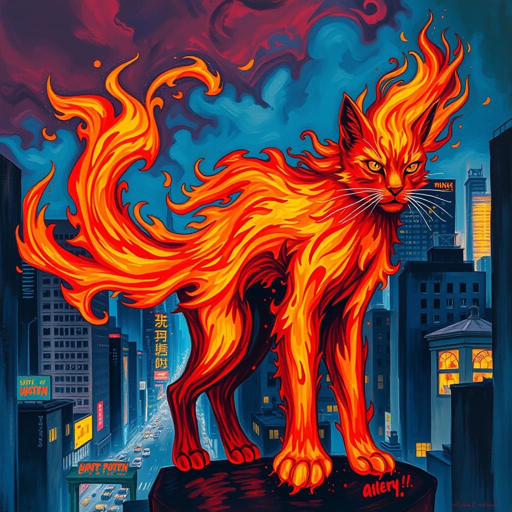 Fiery Feline Monarch Illuminates Urban Landscape