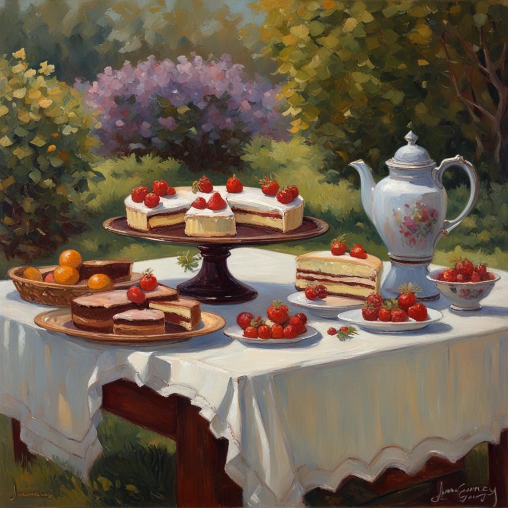 Garden Party: Cakes and Chocolate in Oil Painting