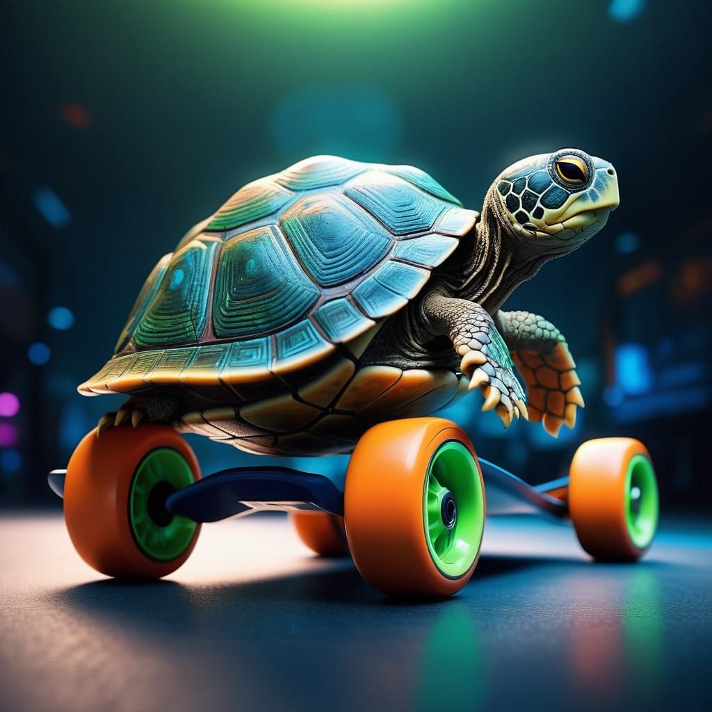 Trendy Turtle Cruises on Skateboard