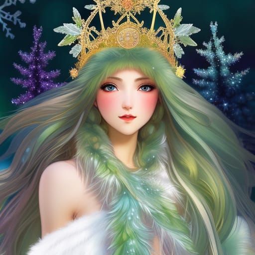 Winter Fairy with Evergreen Crown, in Studio Ghibli Style