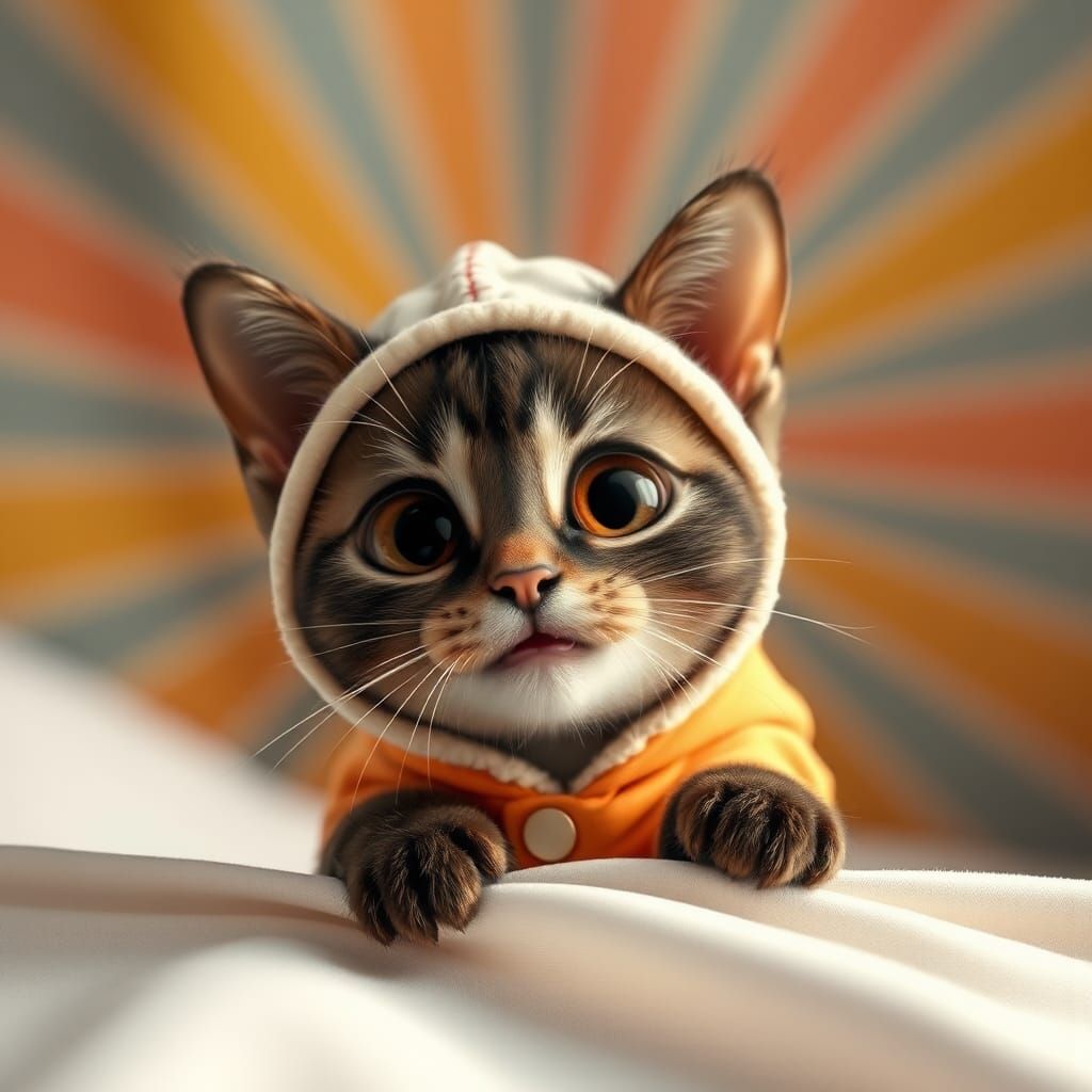 Adorable Persian Cat in Baby Clothes, 3D Rendered