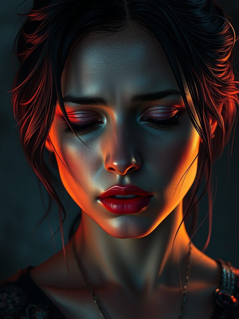 Sorrowful Goddess in Cyberpunk Art Style