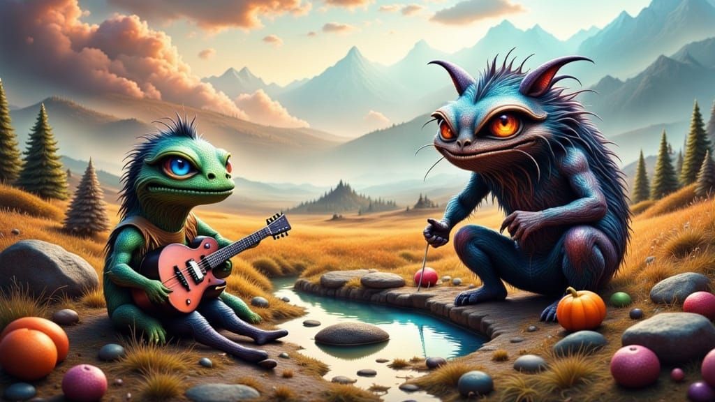 Dreamlike Alien Landscape with Whimsical Brushstrokes