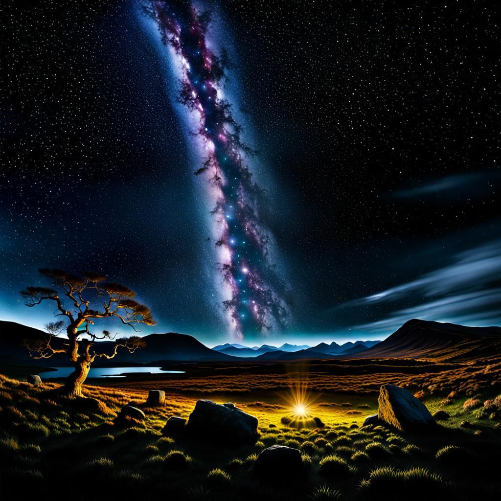 Scottish Highlands Starlit Night: Haunting Piper's Song