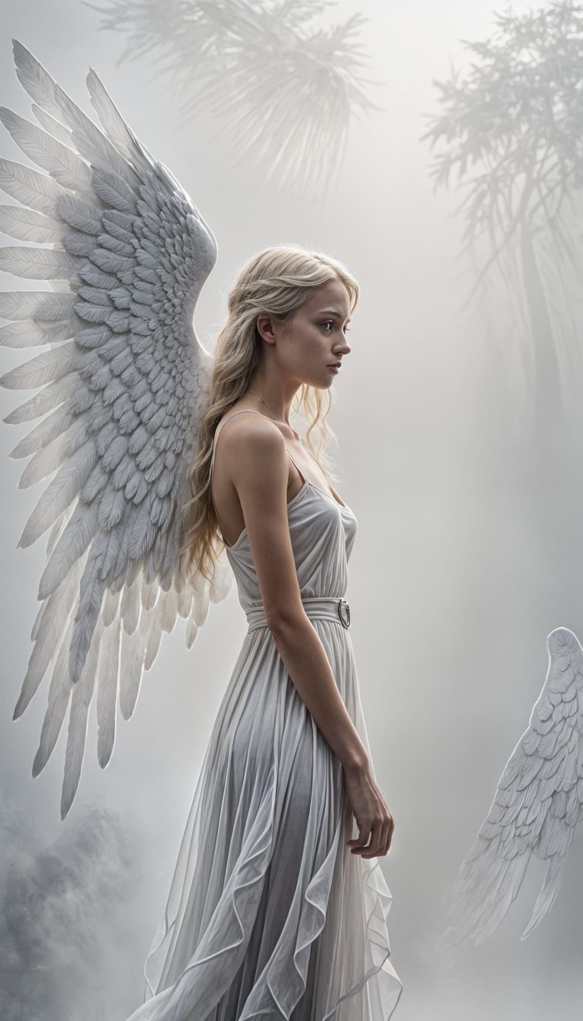 Dreamy Angel Silhouette in Fog with Einstein