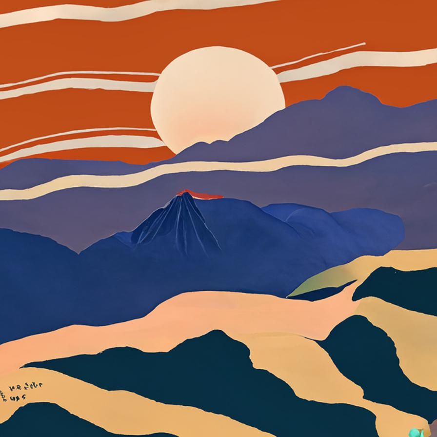Mid-Century Modern Sunrise with Ukiyo-e Sunset