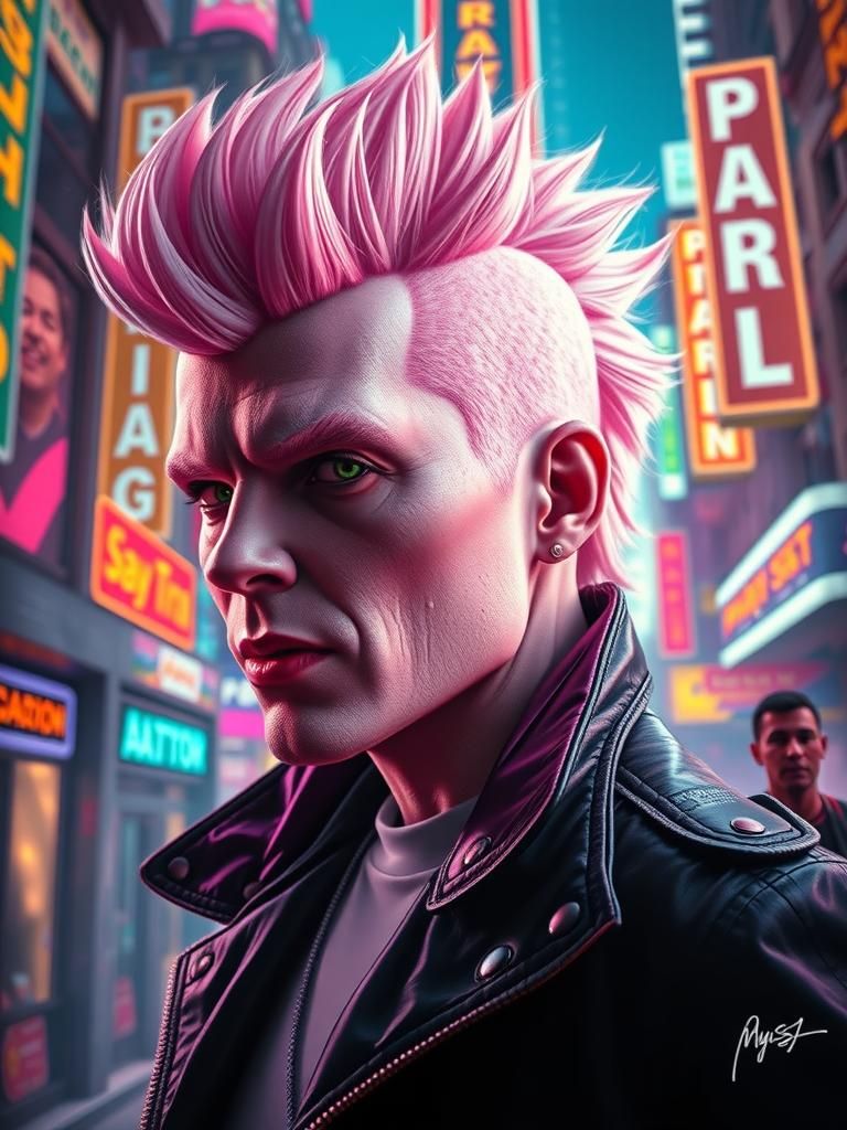 Marshmallow Billy Idol in Cyberpunk Synthwave Style