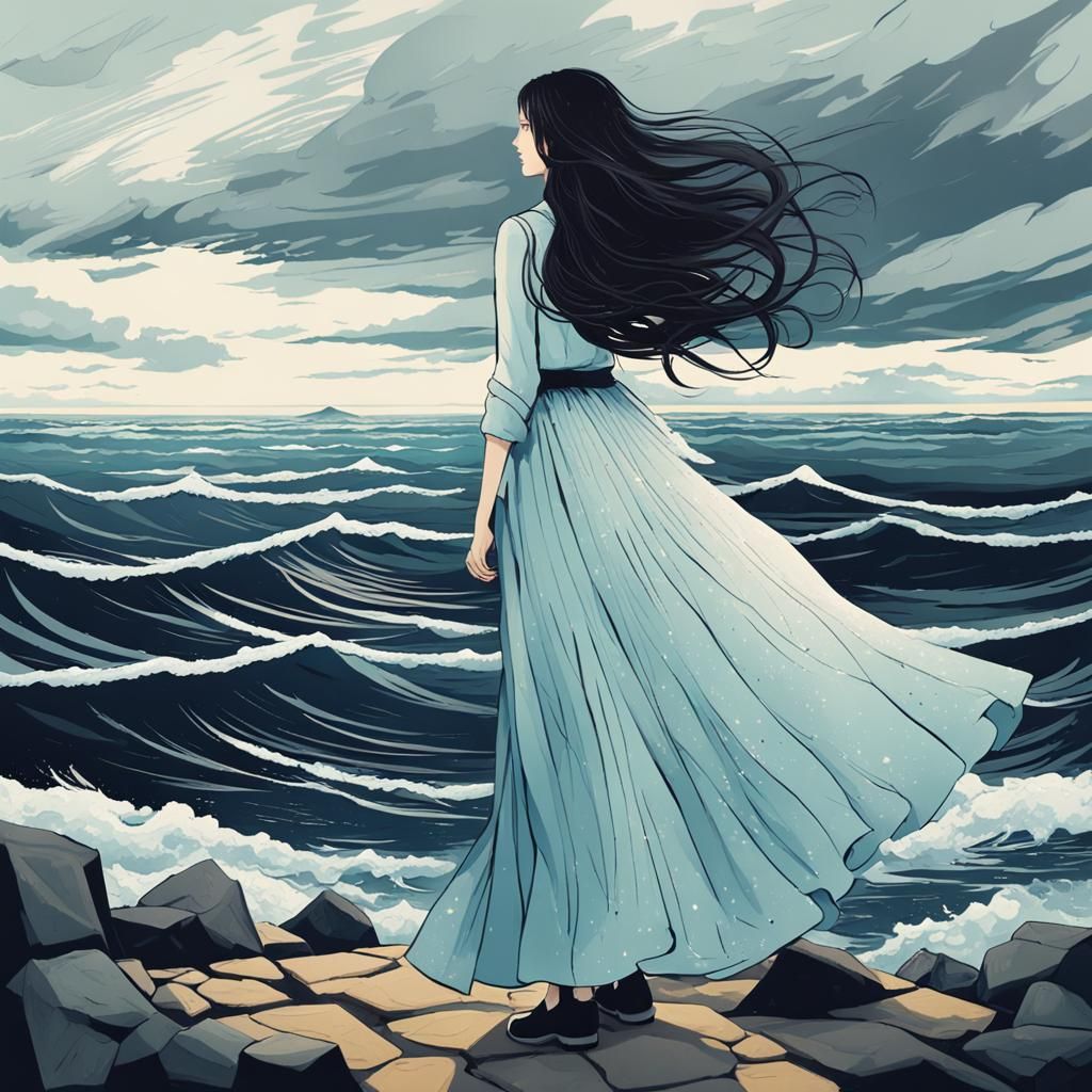 Elegant Woman with Stormy Eyes: Detailed Matte Painting