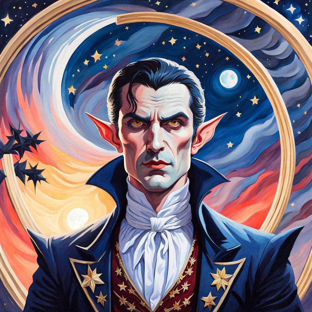 Vampire Under Starry Sky in Gouache Style