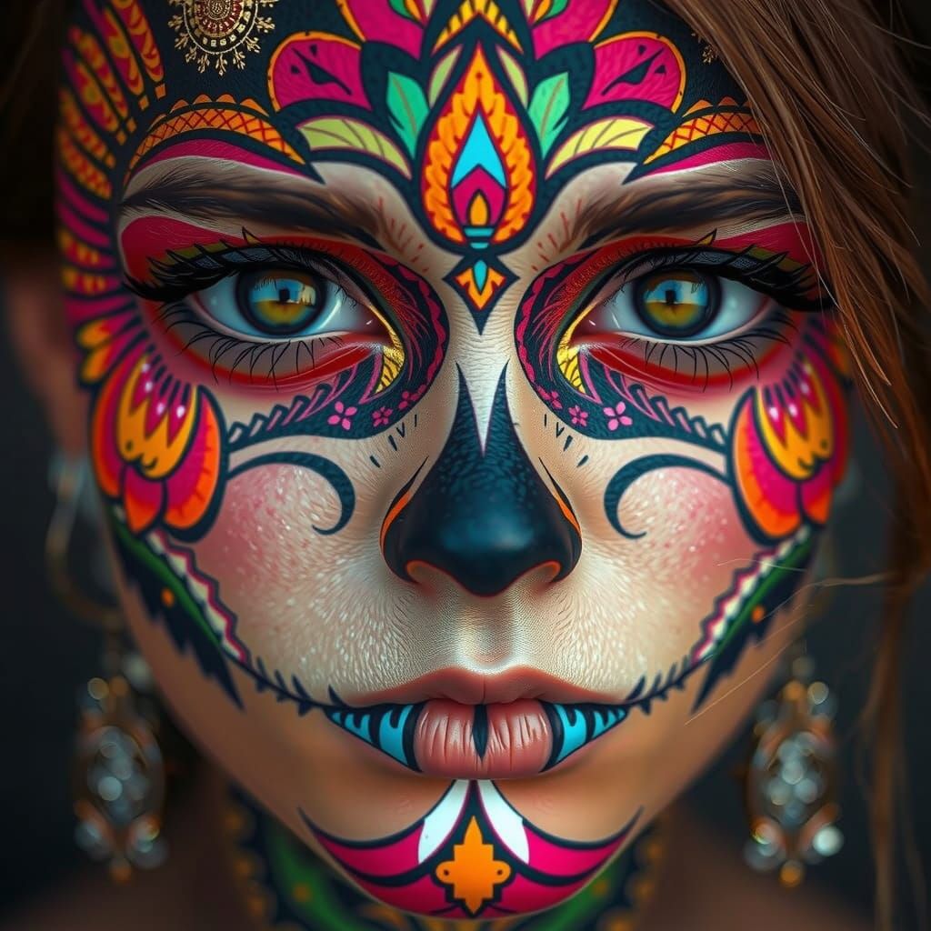 Day of the Dead Face Painting in Vibrant Colors