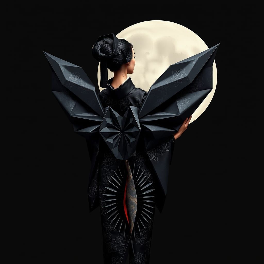 Origami Lotus and Cubist Kimono: Night Woman