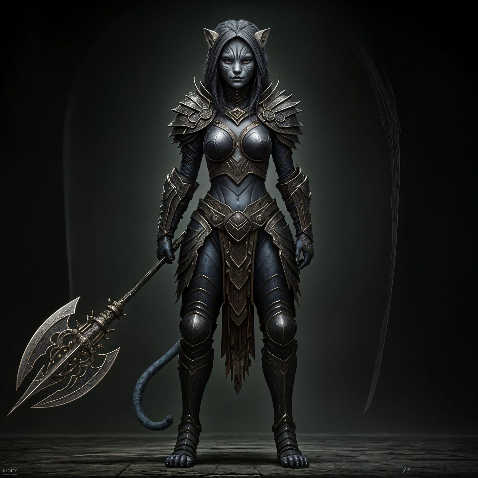 Majestic Feline Alien Warrior in Dark Armor