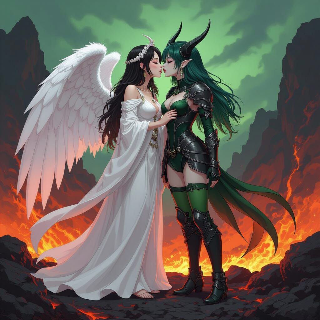 Passionate Kiss Between Angelic and Demonic Digimon