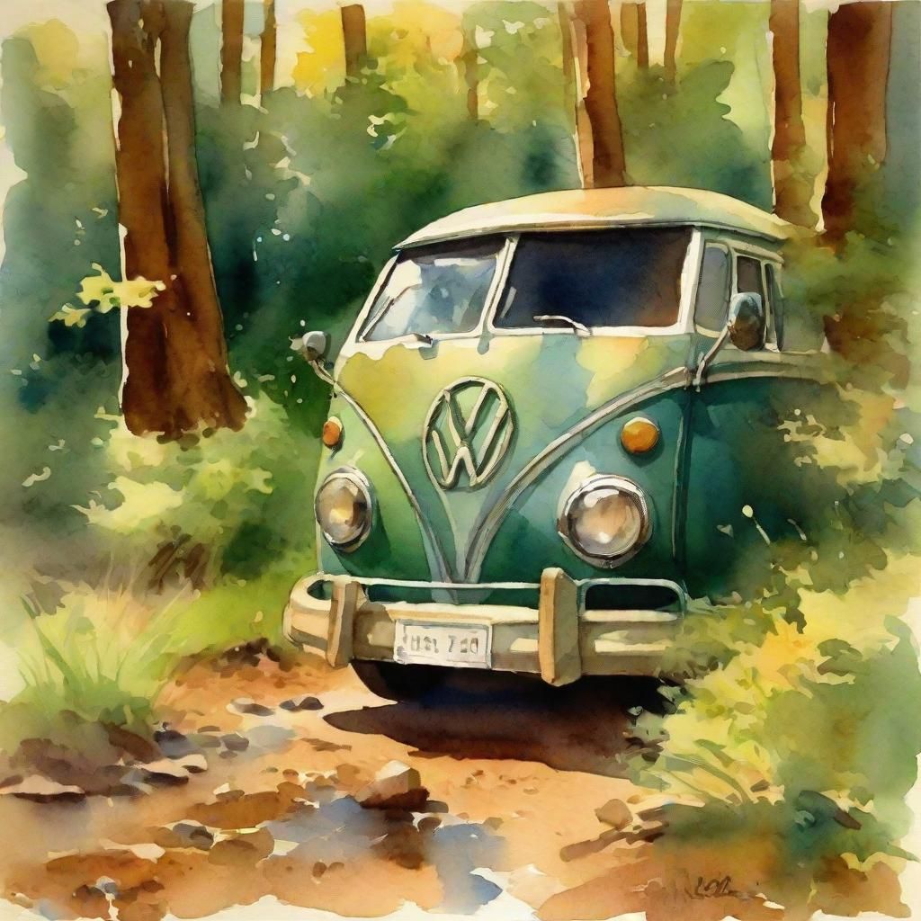 Watercolor Bus: Impressionist Painting in Sargent Style