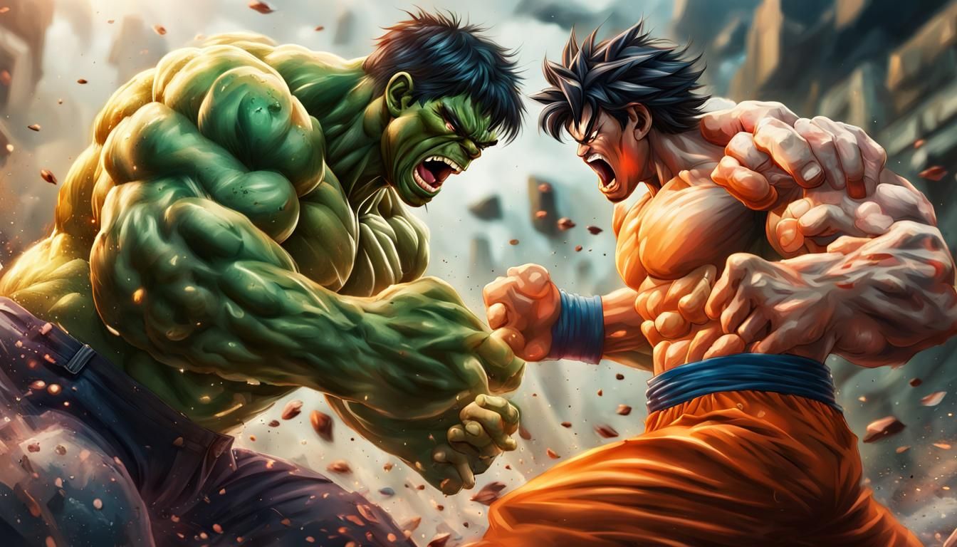 Hulk Versus Goku: Hyperrealistic Battle Scene