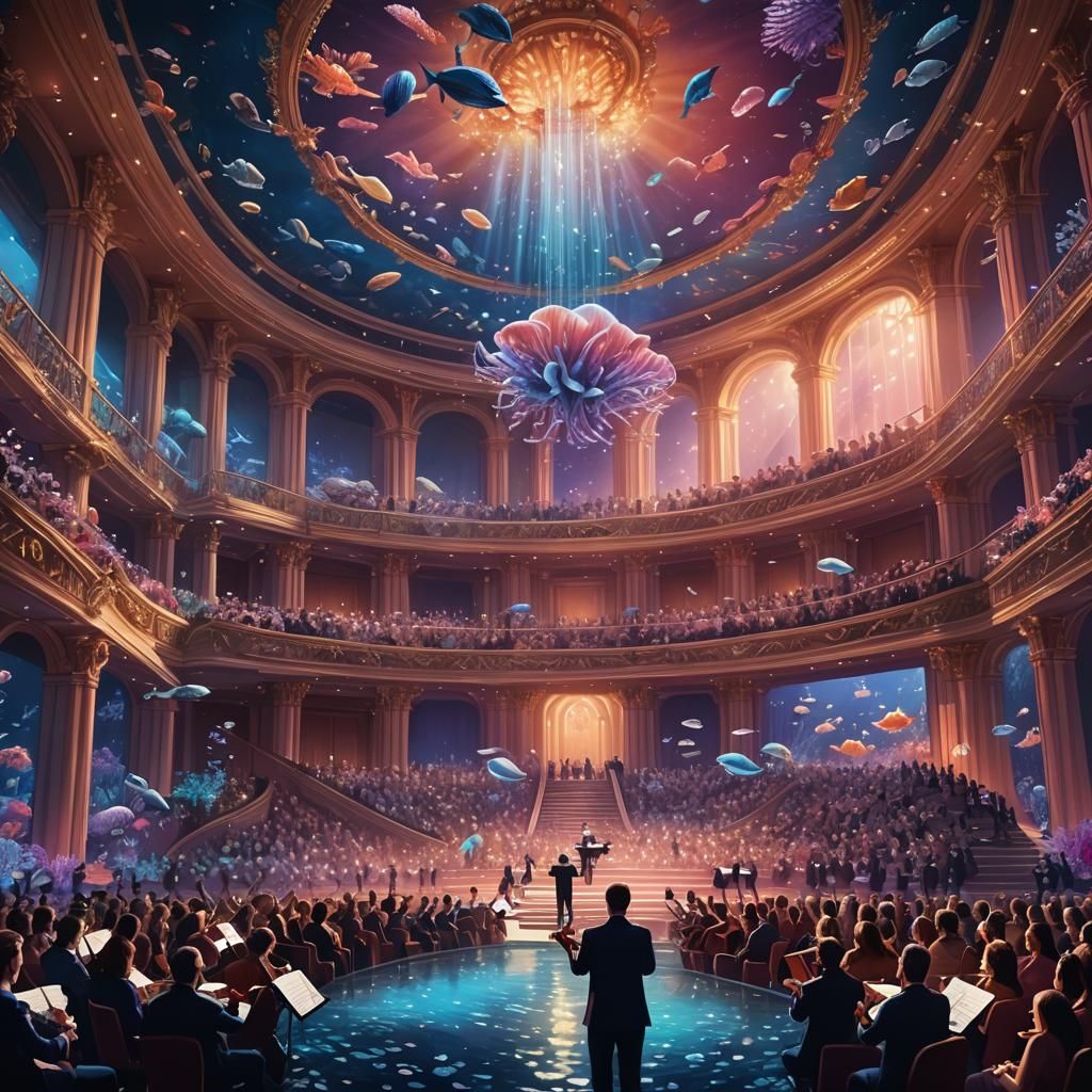 Submerged Concert Hall with Marine Orchestra
