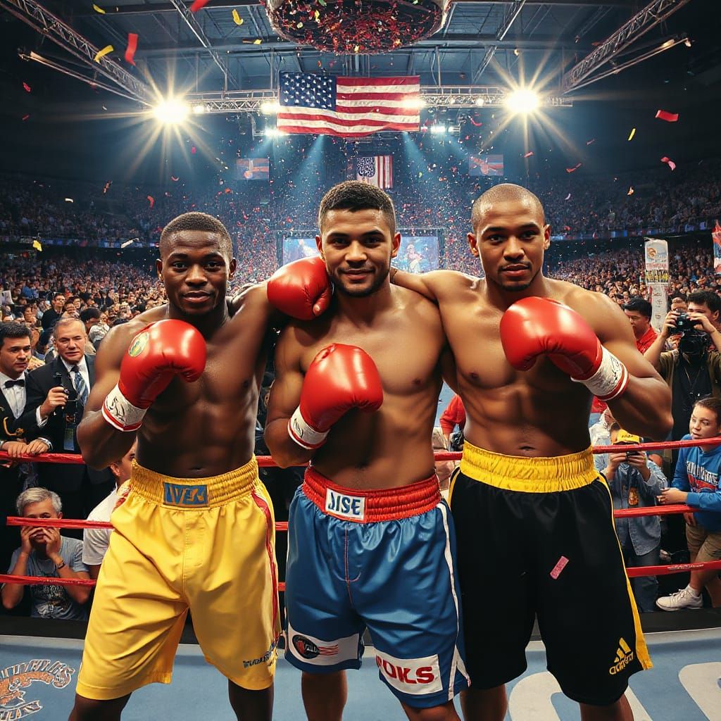 Triumphant Boxing Champion in Stadium, Basquiat Style