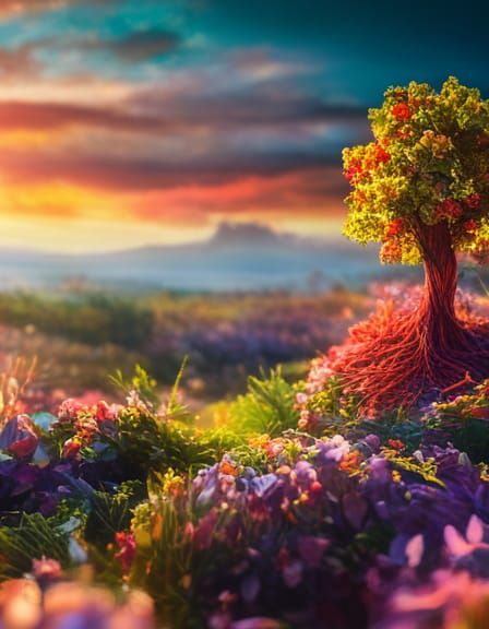 Colorful Bird Tree: 3D Paper Diorama Sunset