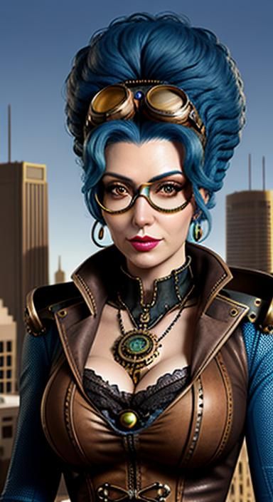 Steampunk Lady with Marge Simpson Hair Portrait