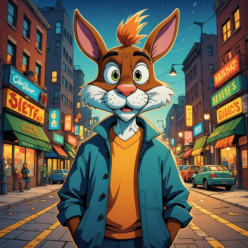 Vibrant City Cat in Comedic Cartoon Style