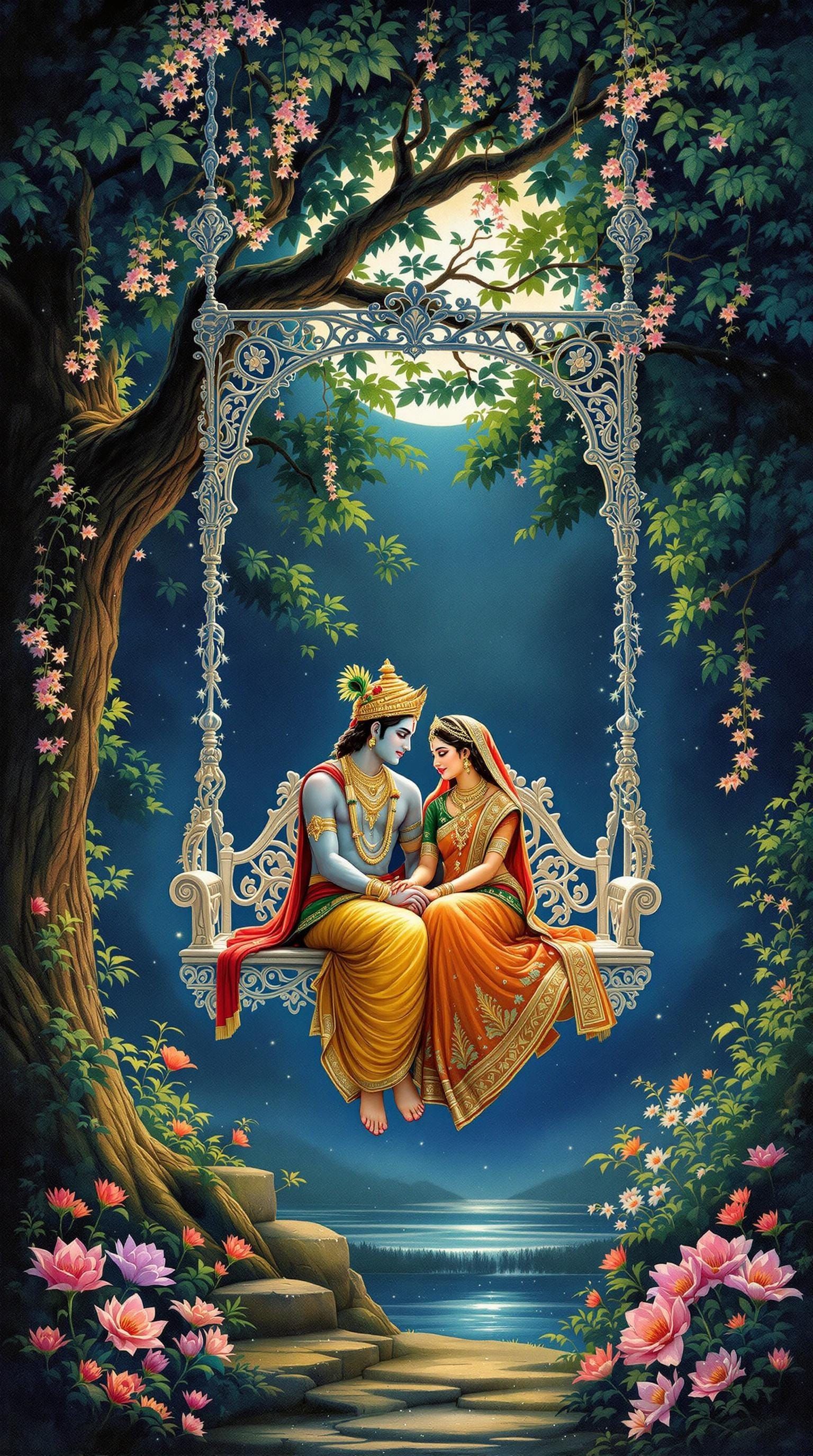 Romantic Indian Scene in Dreamy Moonlight