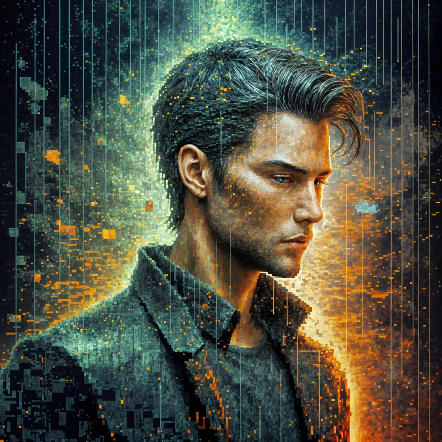 Sci-Fi Pixel Art of Man Disintegrating
