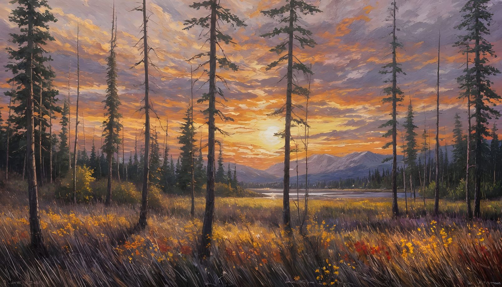 Alaskan Sunset: Impressionistic Autumn Twilight Painting