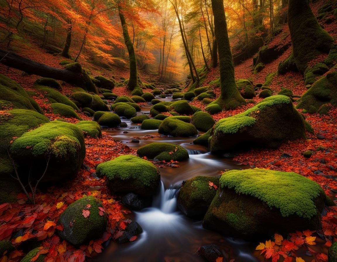 Autumn Forest Ravine at Magic Hour