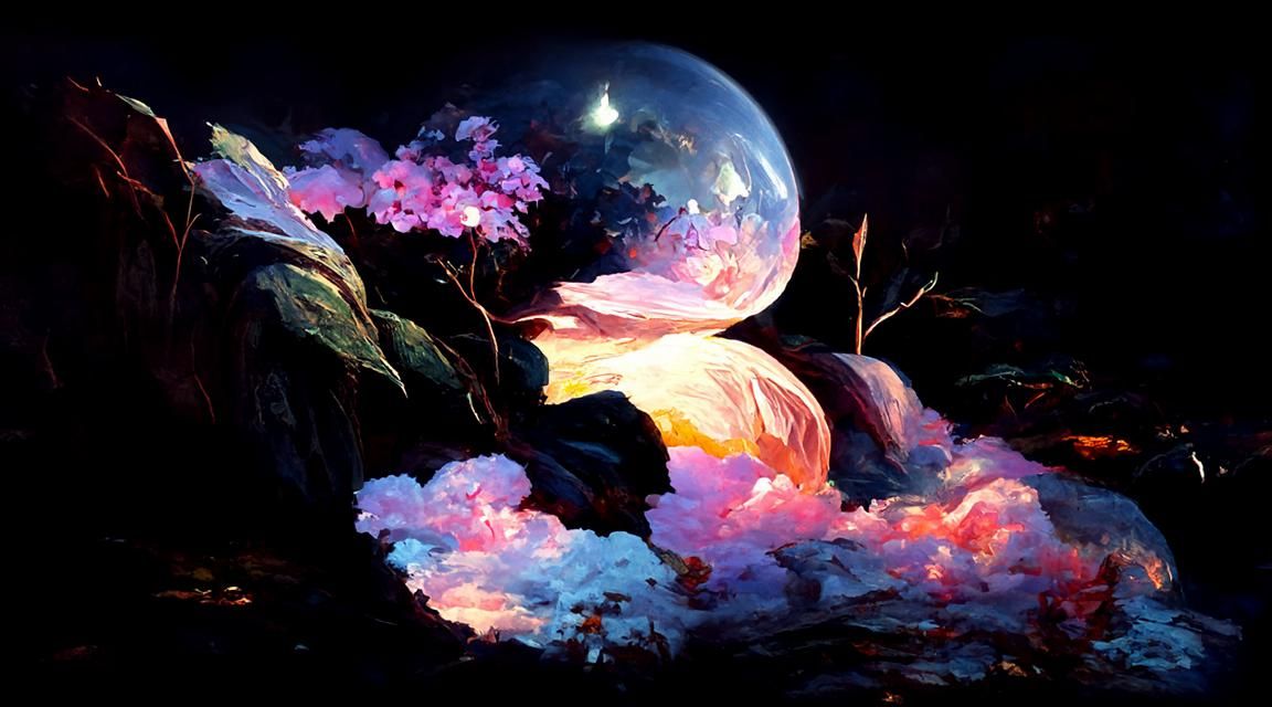 Ethereal Pink Forest Landscape Oil Painting