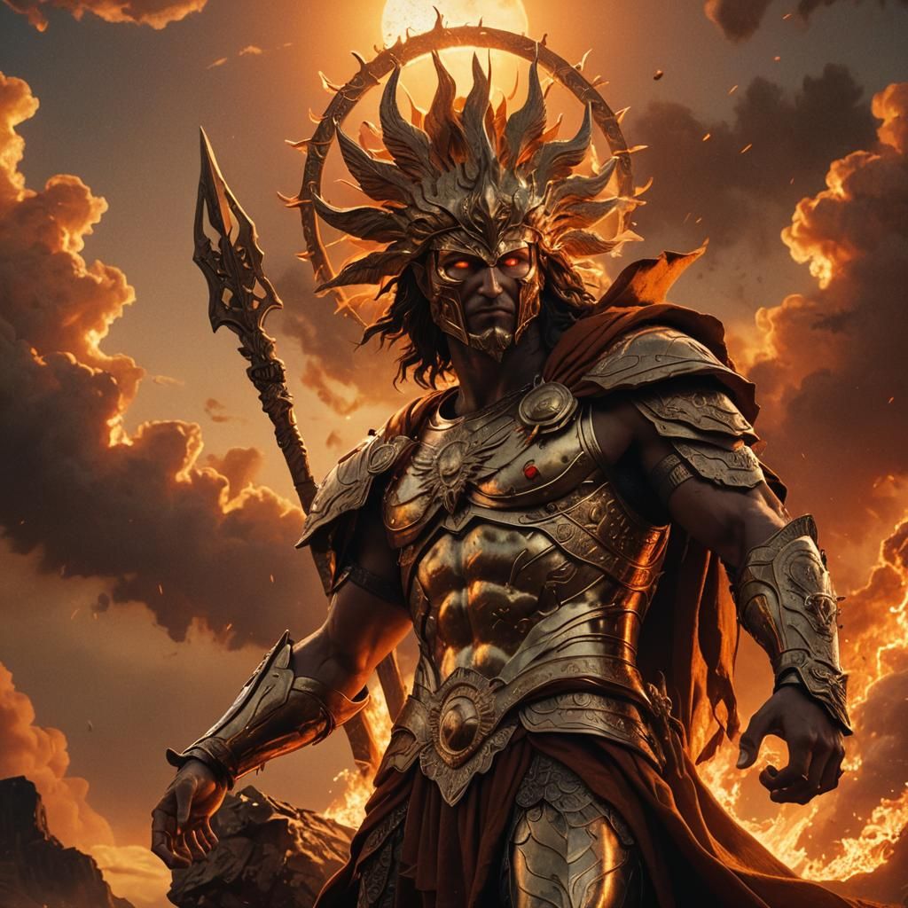 Helios, God of the Sun, in Fiery Sky