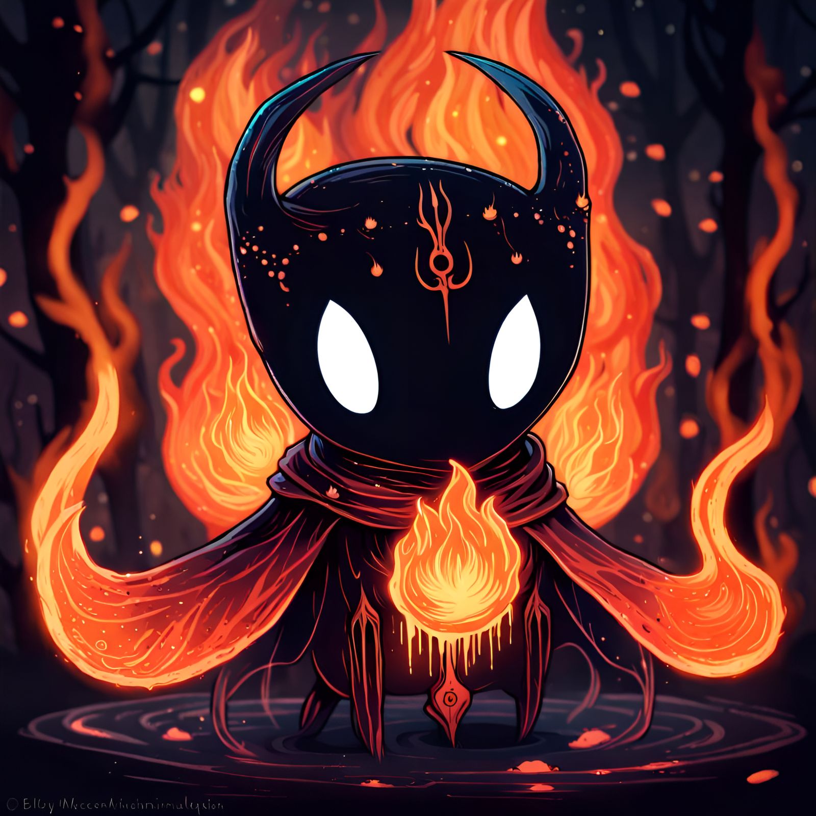 Fiery Hollow Knight Constellation in Bioluminescent Inferno