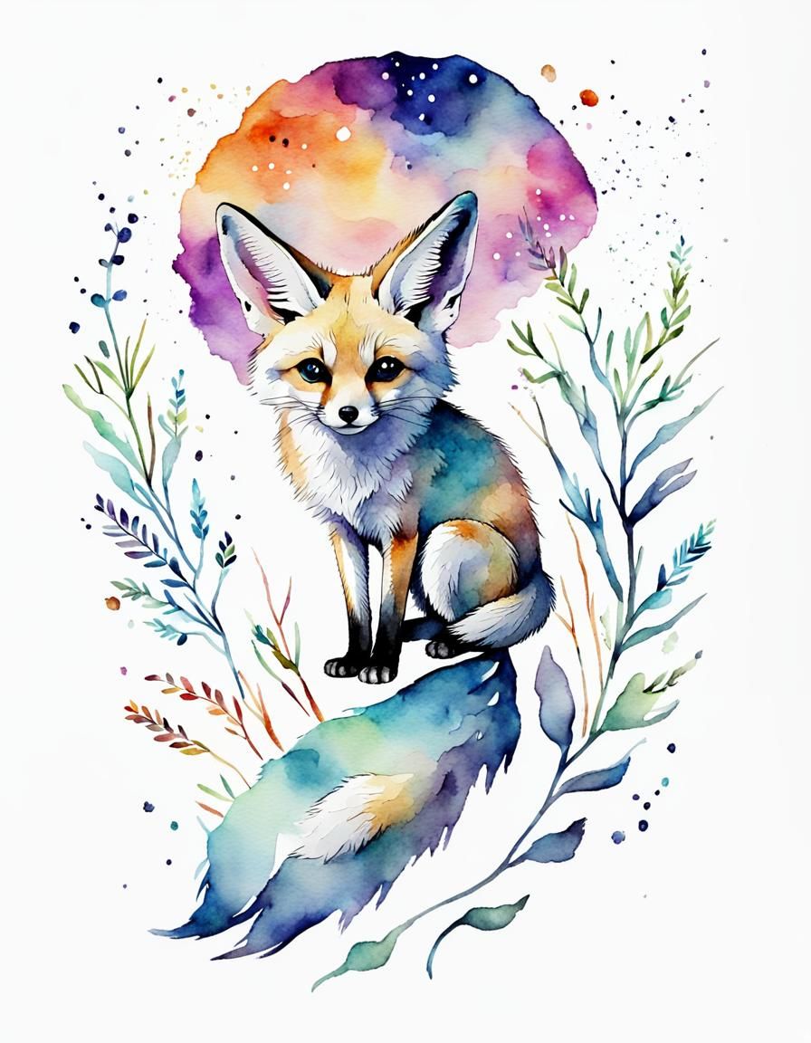 Watercolor Fennec Fox Painting
