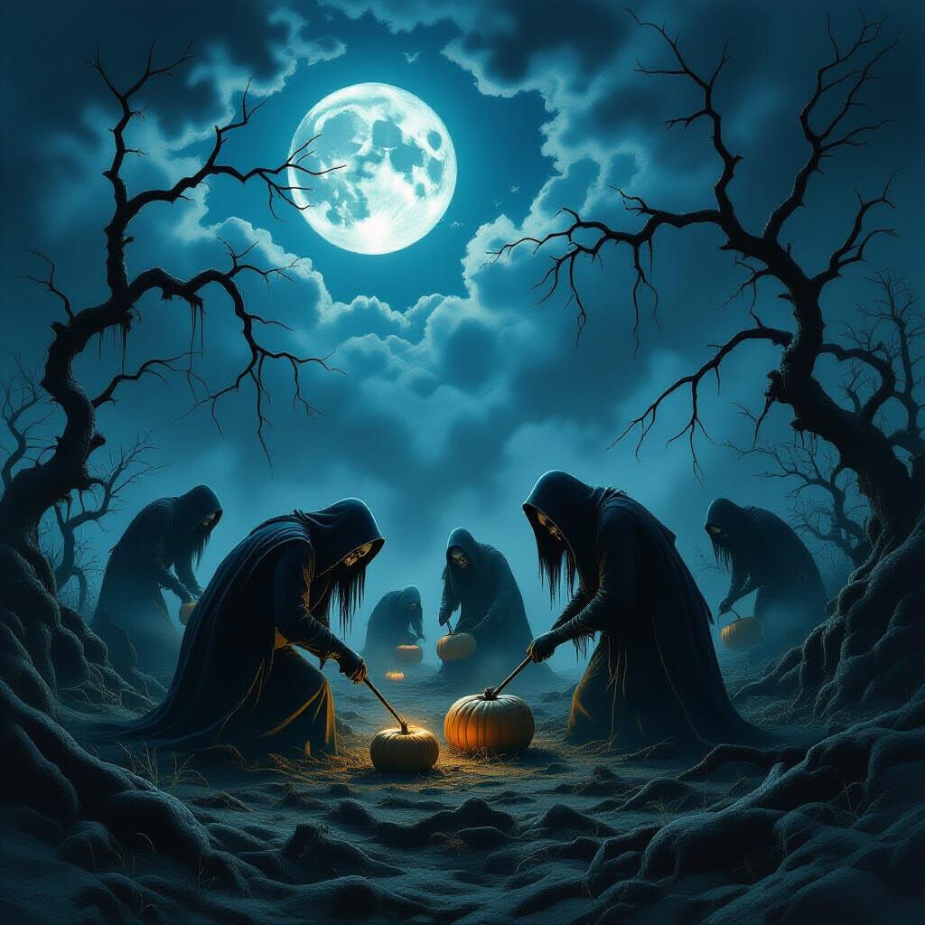 Nightmare Harvest: Gothic Horror Scene in Dark Style