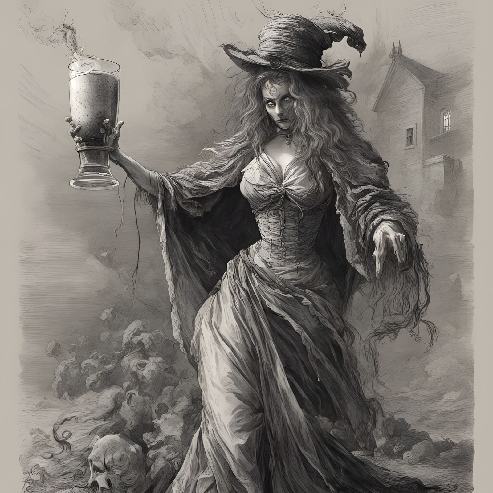 Gothic Horror Scene in Style of Gustave Doré