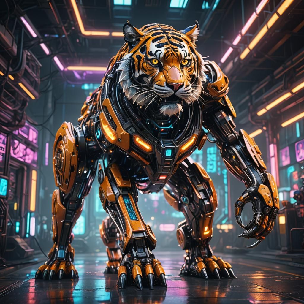 Glass Mech Tiger in Sci-Fi Setting