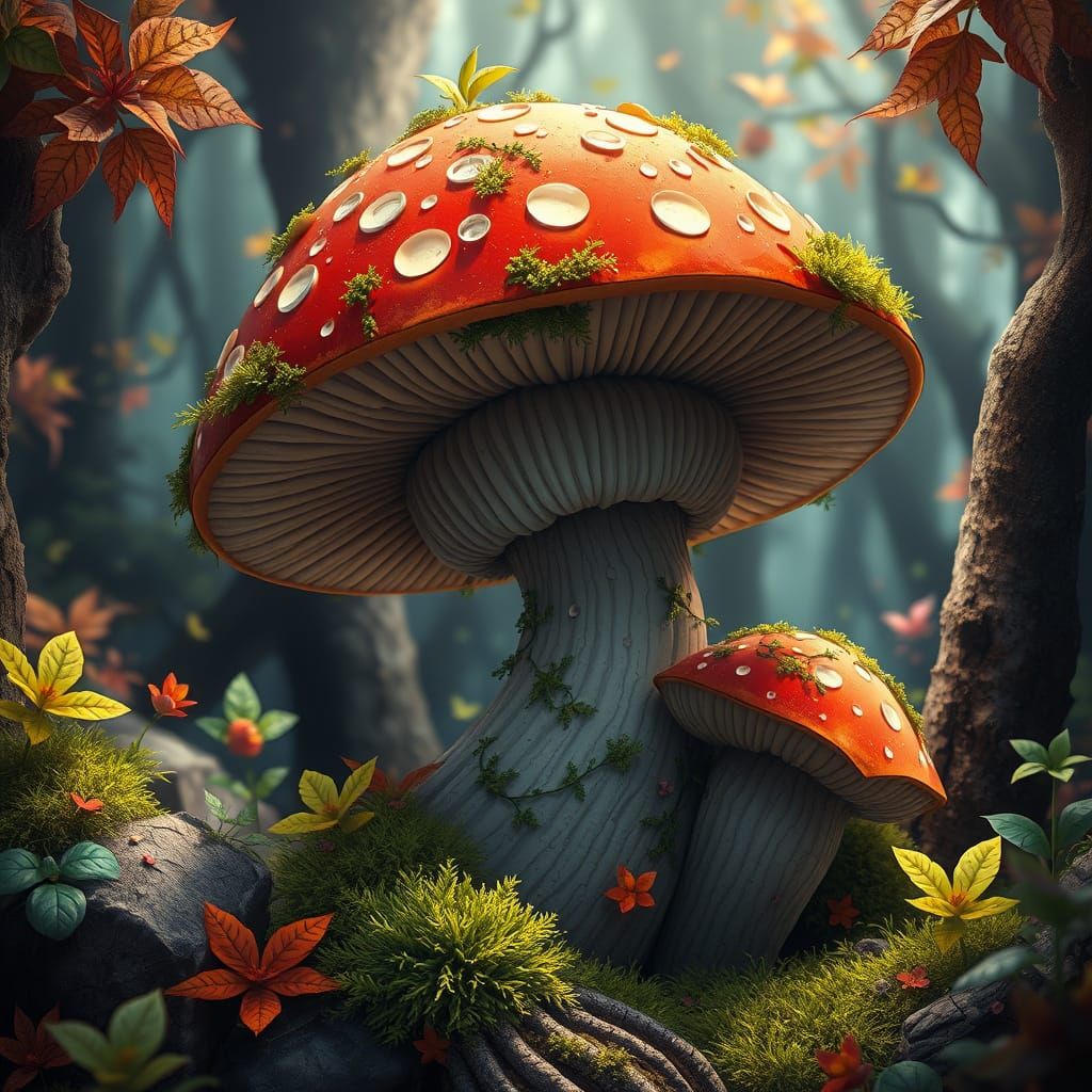 Ghibli-Style Mushroom Character in Whimsical Forest Portrait