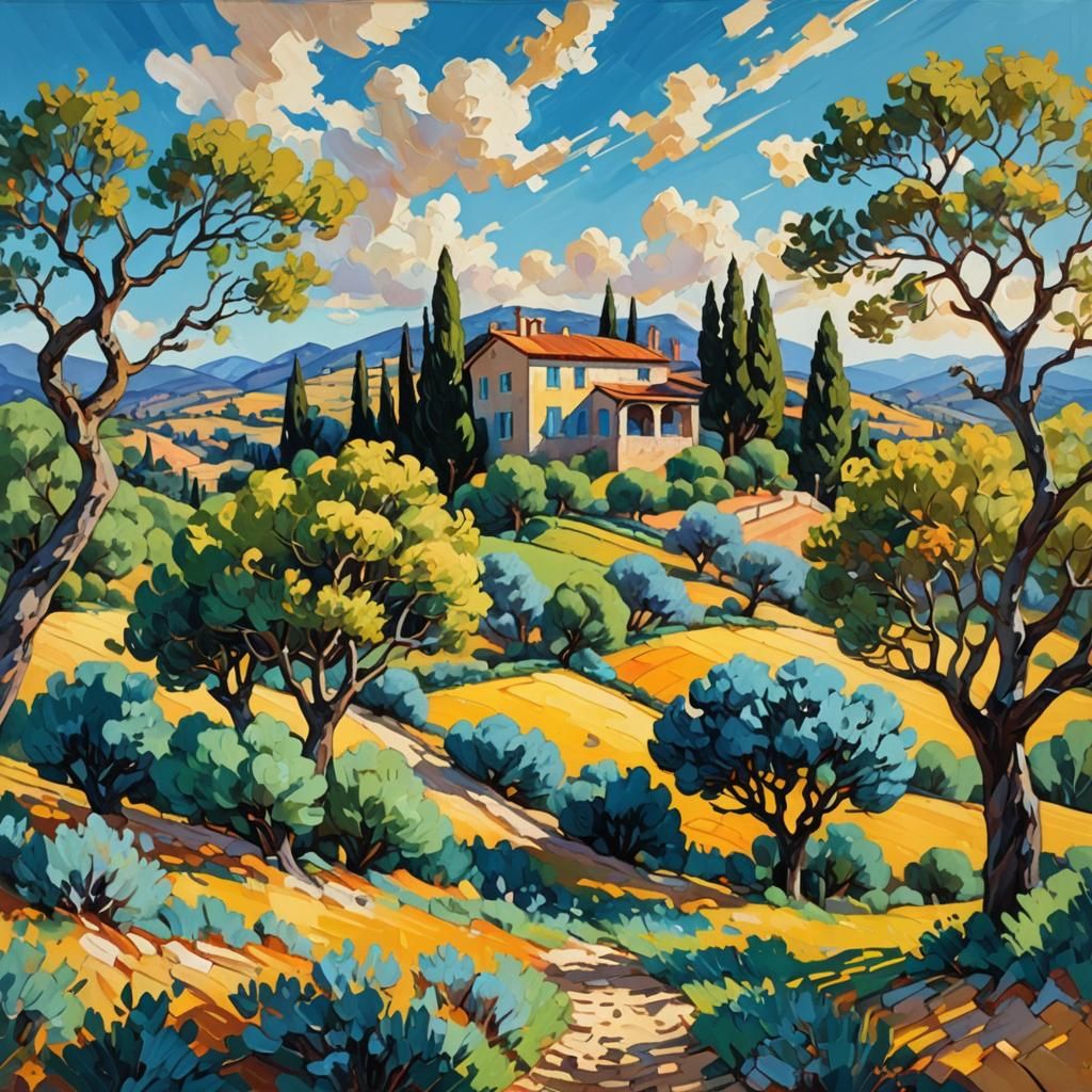 Tuscan Villa Landscape in Fauvist Style