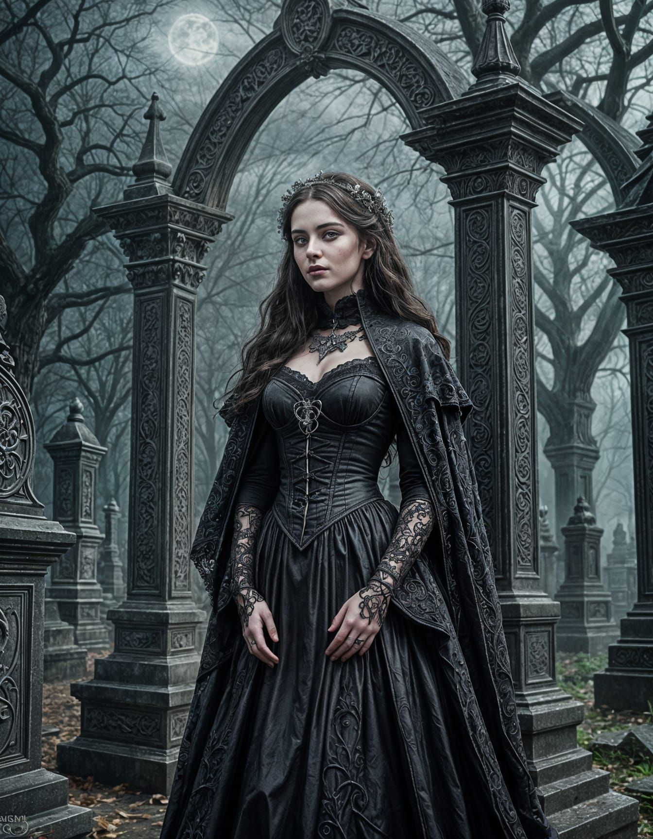 Gothic Victorian Cemetery Portrait in Dark Fantasy Style