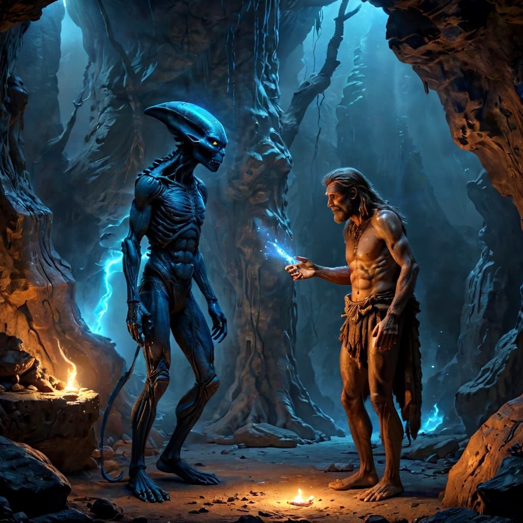 Alien Encounter with Neanderthal Man