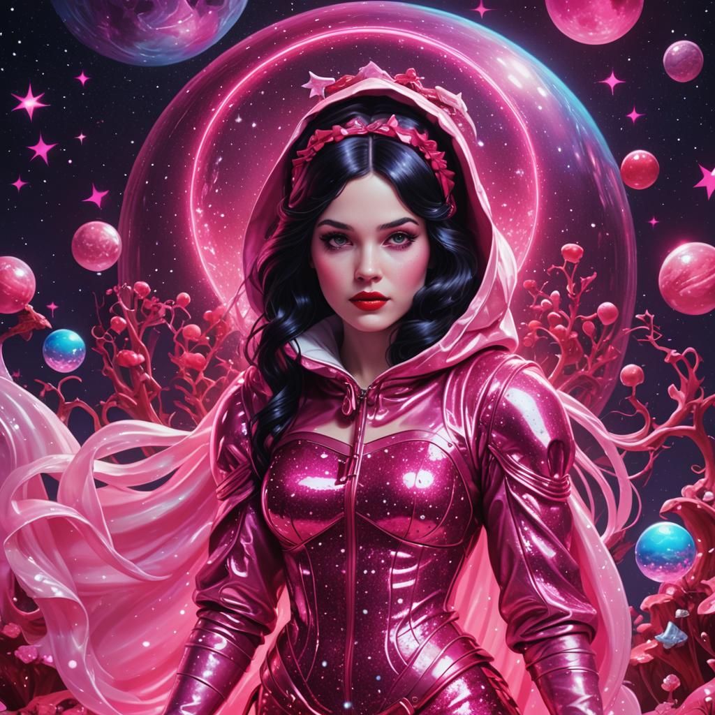 Snow White Space Mermaid in Synthwave Neon Style