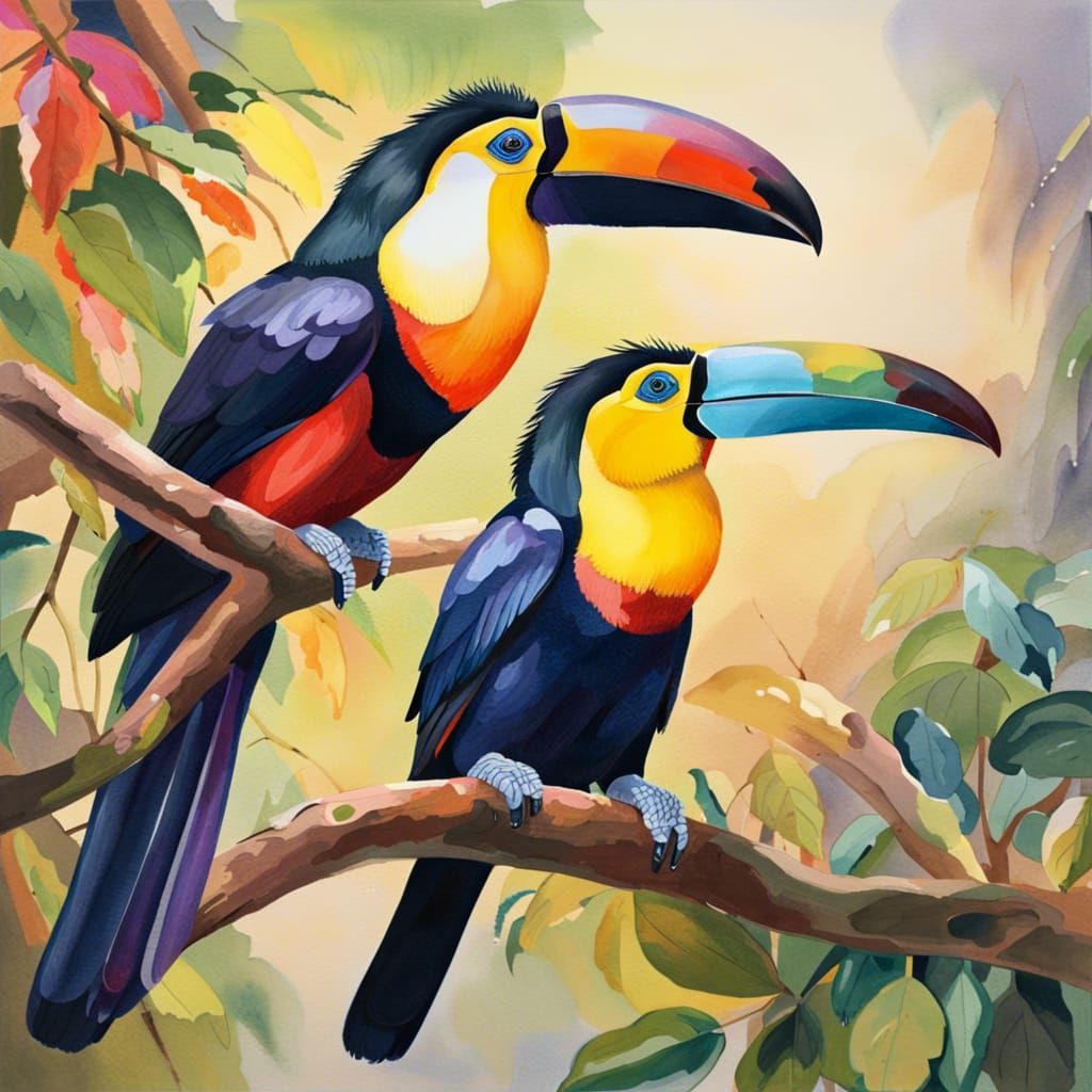 Colorful Toucans in Gouache Style