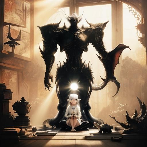 Girl and Dragon: A Chiaroscuro Painting