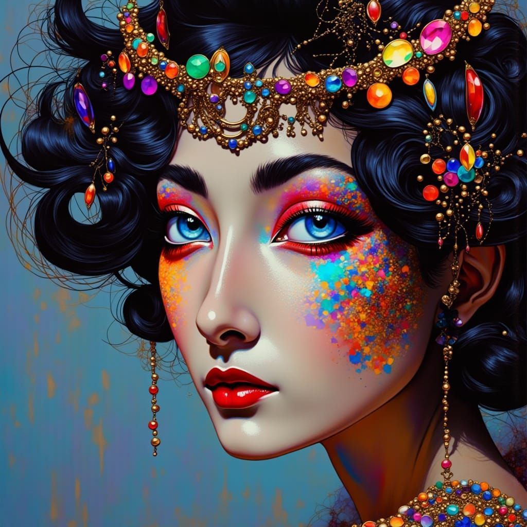 Girl with Kaleidoscope Eyes in Holographic Art Style