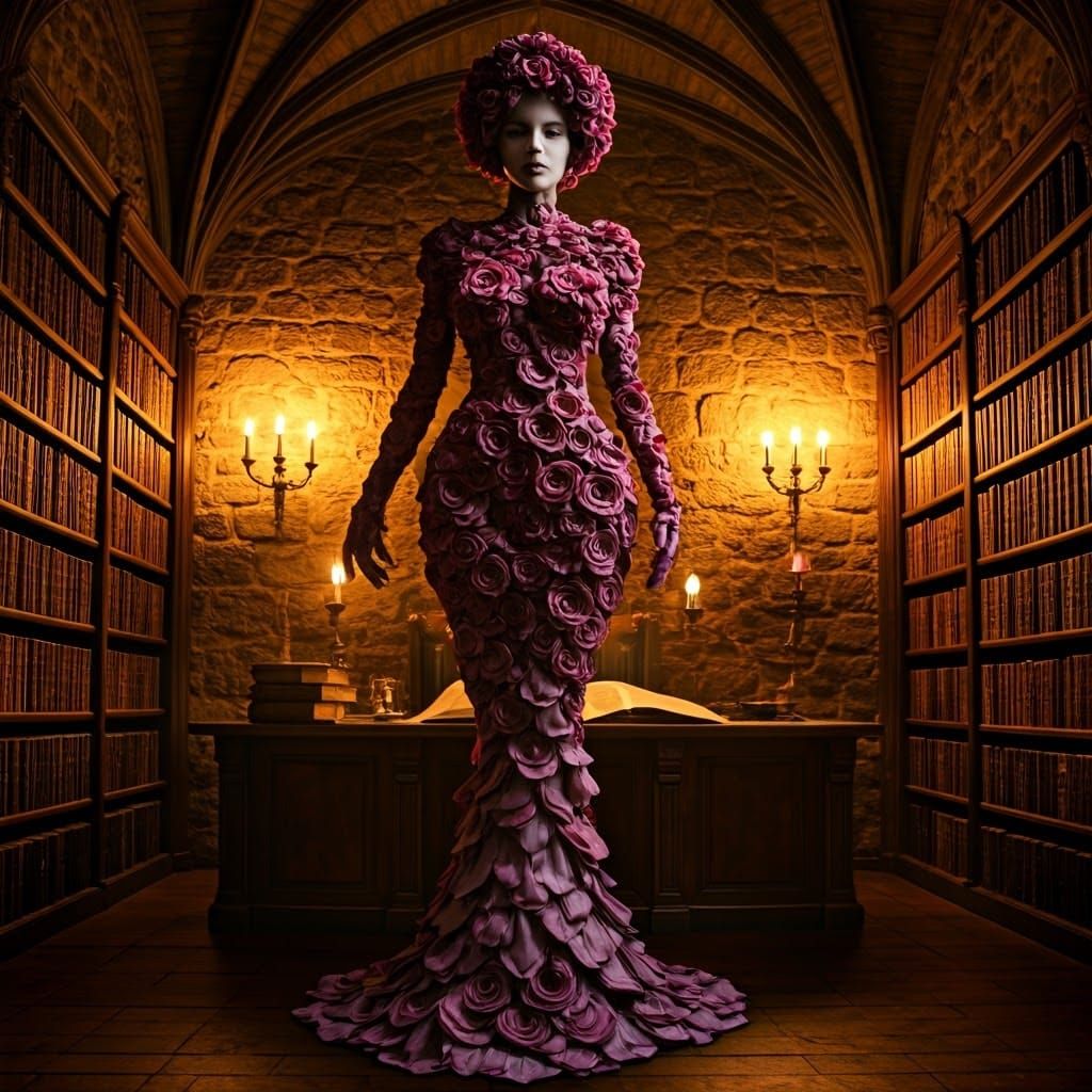 Floral Feminine Form in Dimly Lit Study