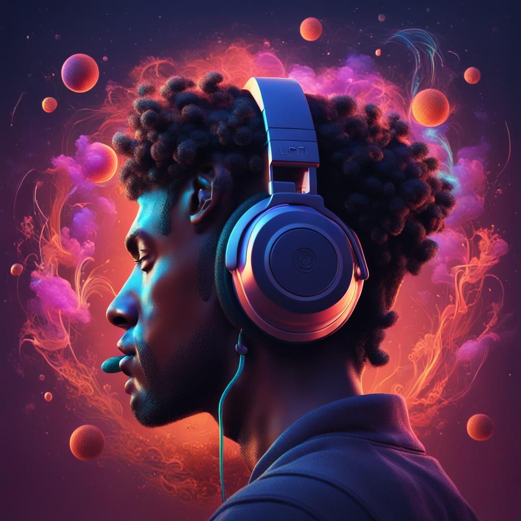 Person Listening to Lofi Music in Detailed Matte Painting