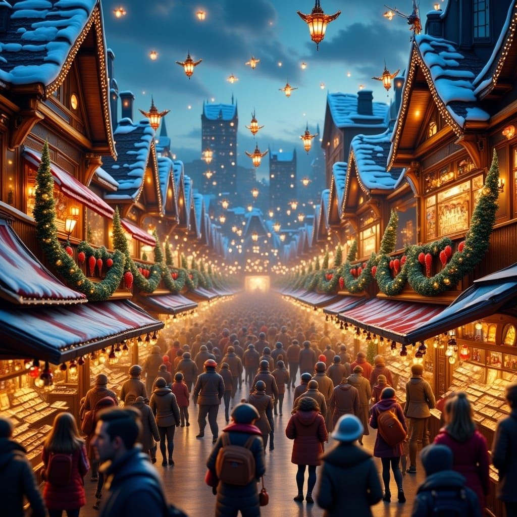 Festive Sci-Fi Christmas Market Scene in 8k