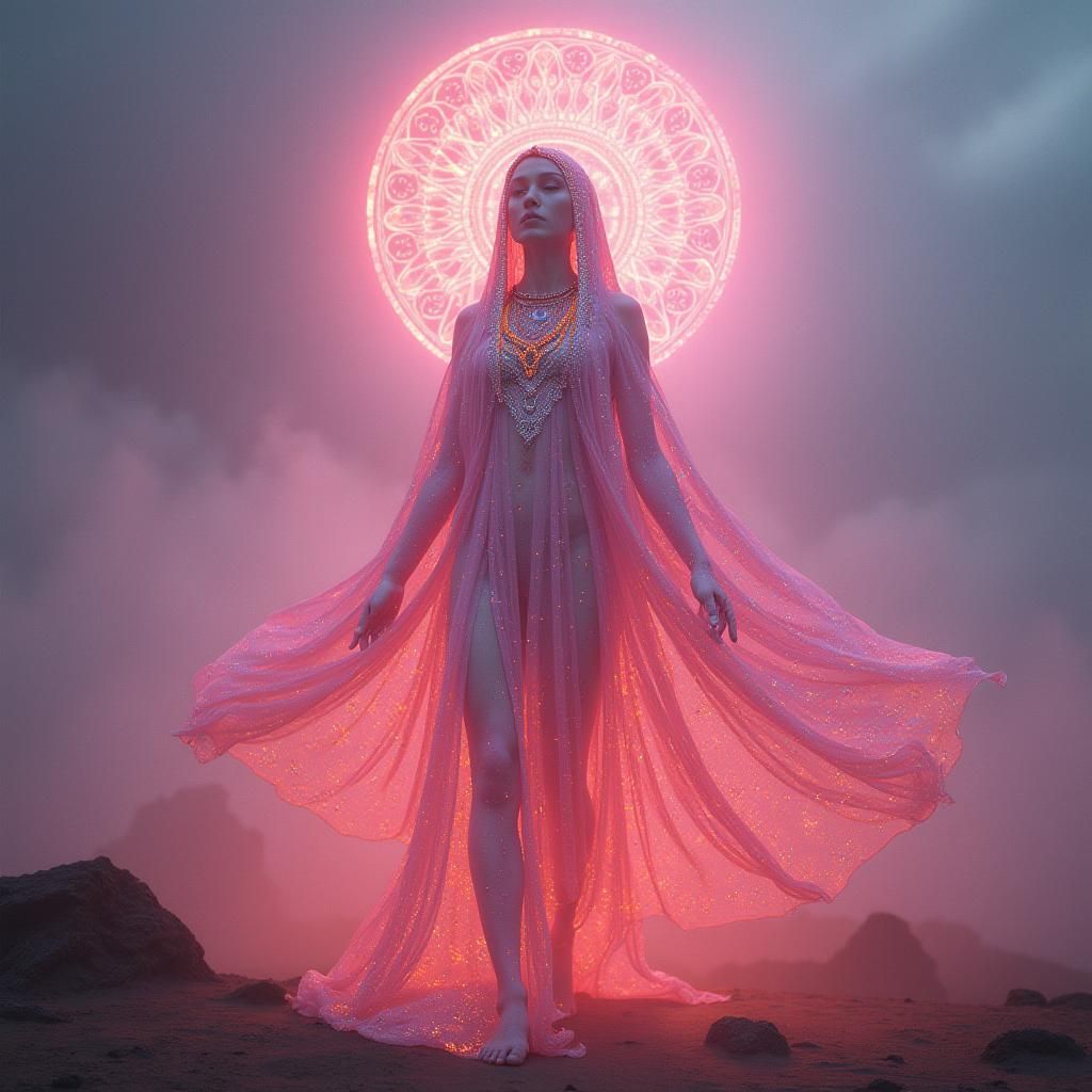 Goddess Isis in Holographic Robe, Digital Matte Painting
