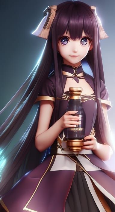Anime Girl with Health Potion in Detailed Style